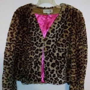 Faux fur leopard print coat